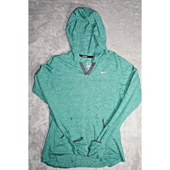Nike Large Running Hoodie Teal Thumb Loop Finger Covers Pullover L - Picture 4 of 13